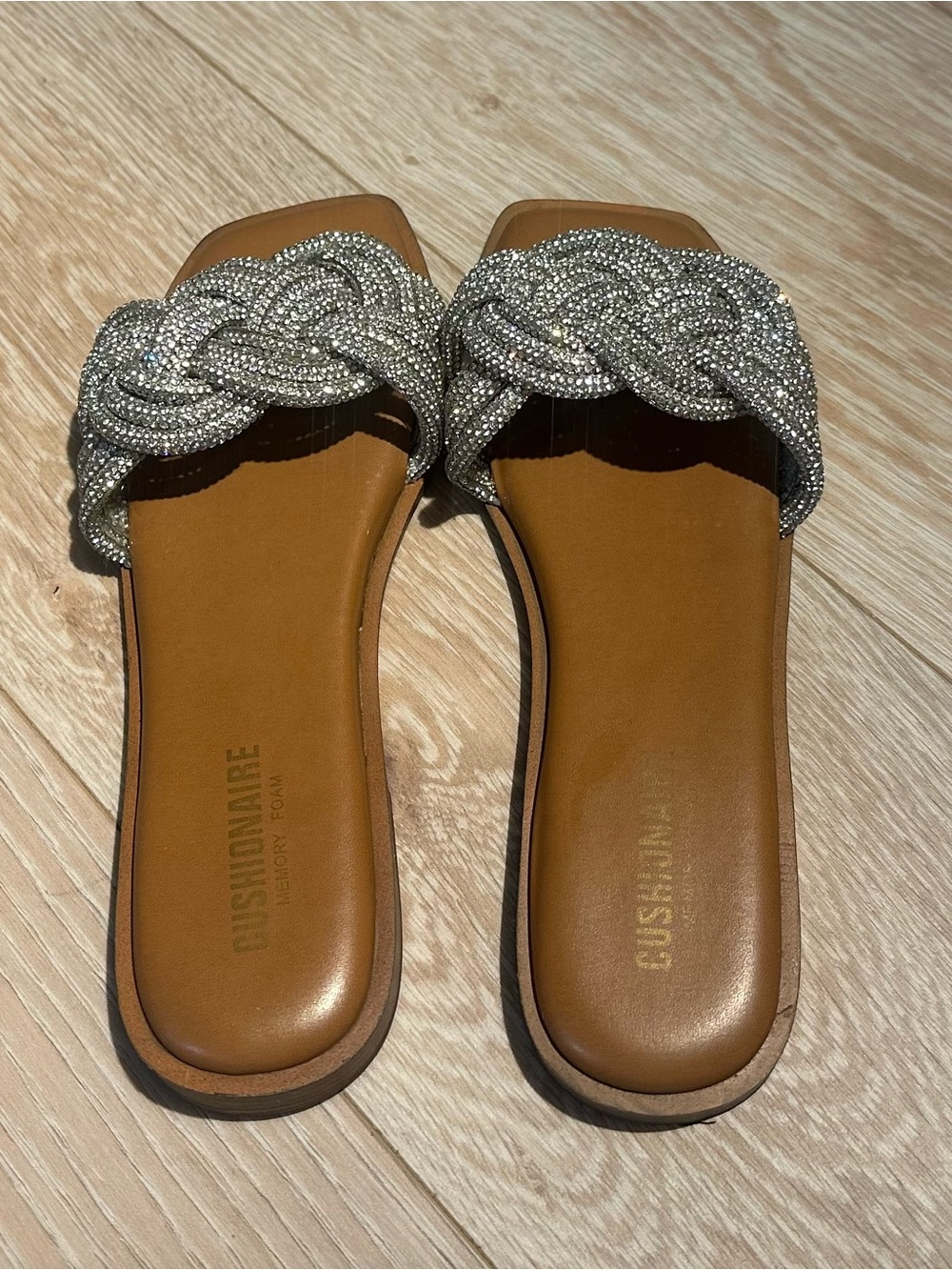 Silver Braided Crystal Slide Sandals for Women